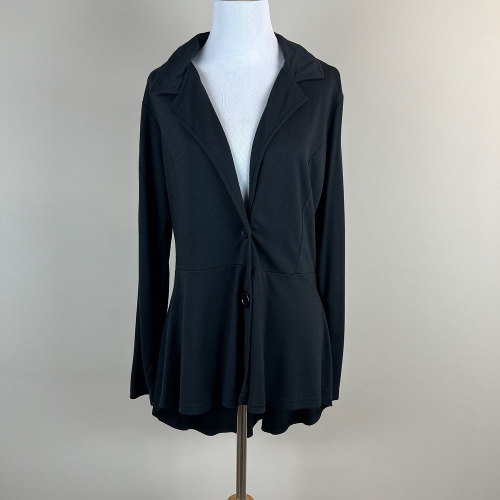 Parsley & Sage Blazer Jacket M Black High Low 2-Button Unstructured Lagenlook